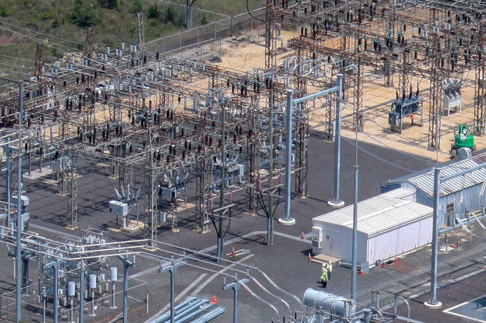 Overhead view of Lewis substation in Atlantic County, New Jersey.