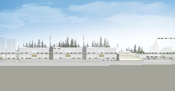 Cross section of an architectural concept of a mixed-use development.