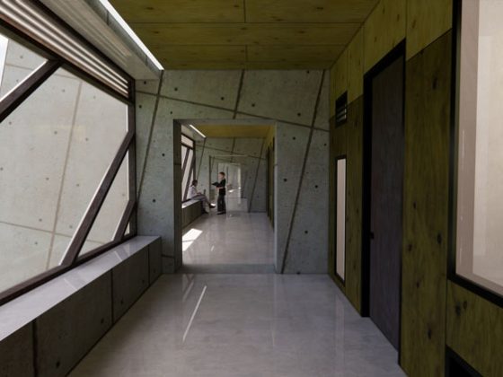 Architectural concept showing a modern concrete finish on the building’s interior and exterior.