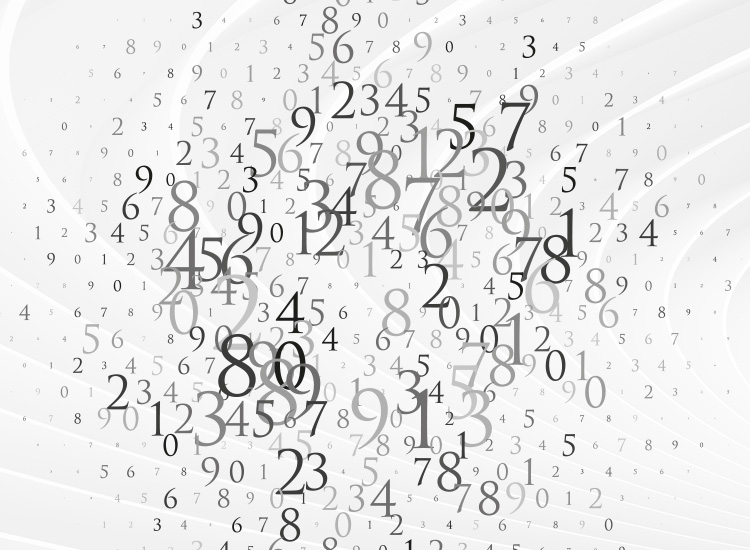 An abstract image with various single digit numbers scattered around in a circular fashion..