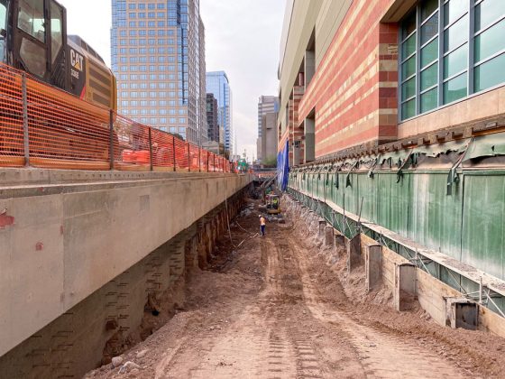 The trench between the convention center and the roadway.