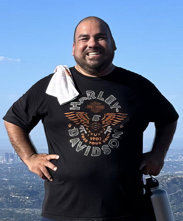 Martin poses during a hike high above Los Angeles.