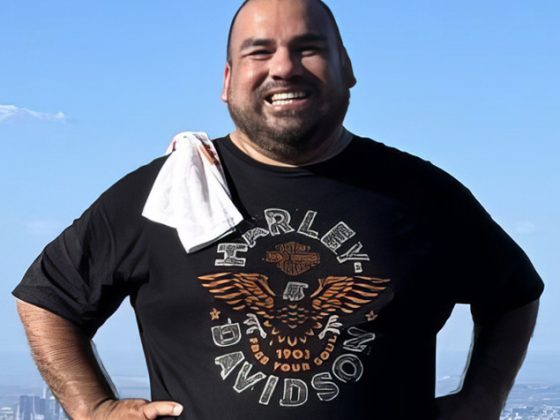 Martin poses during a hike high above Los Angeles.