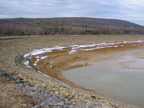 Spruce Run Reservoir on a cloudy day in winter.