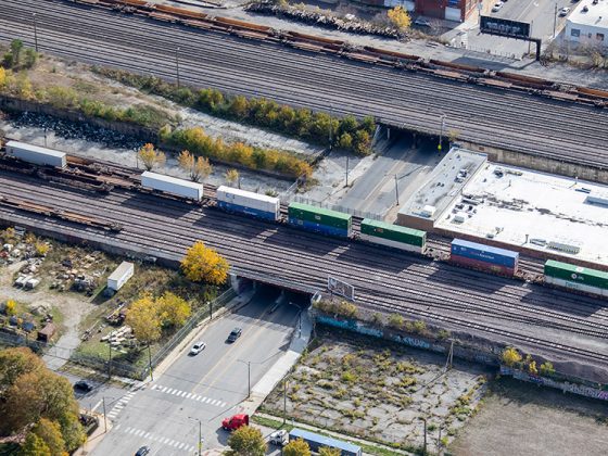 Overhead image of the completed UPRR bridge over Ashland Avenue in Chicago, IL